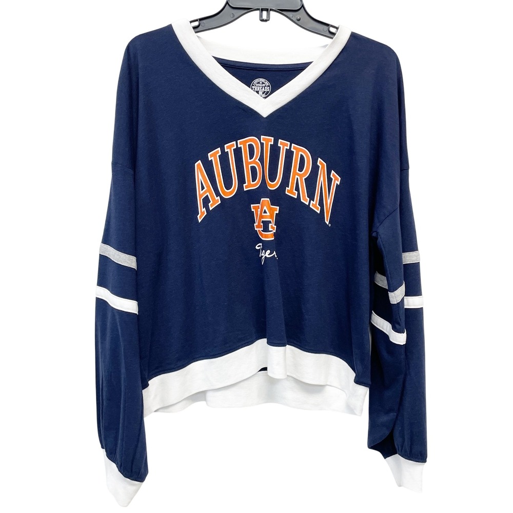 Rivalry Threads Women's Navy Auburn Tigers Crop Long Sleeve Shirt Size M 8/10